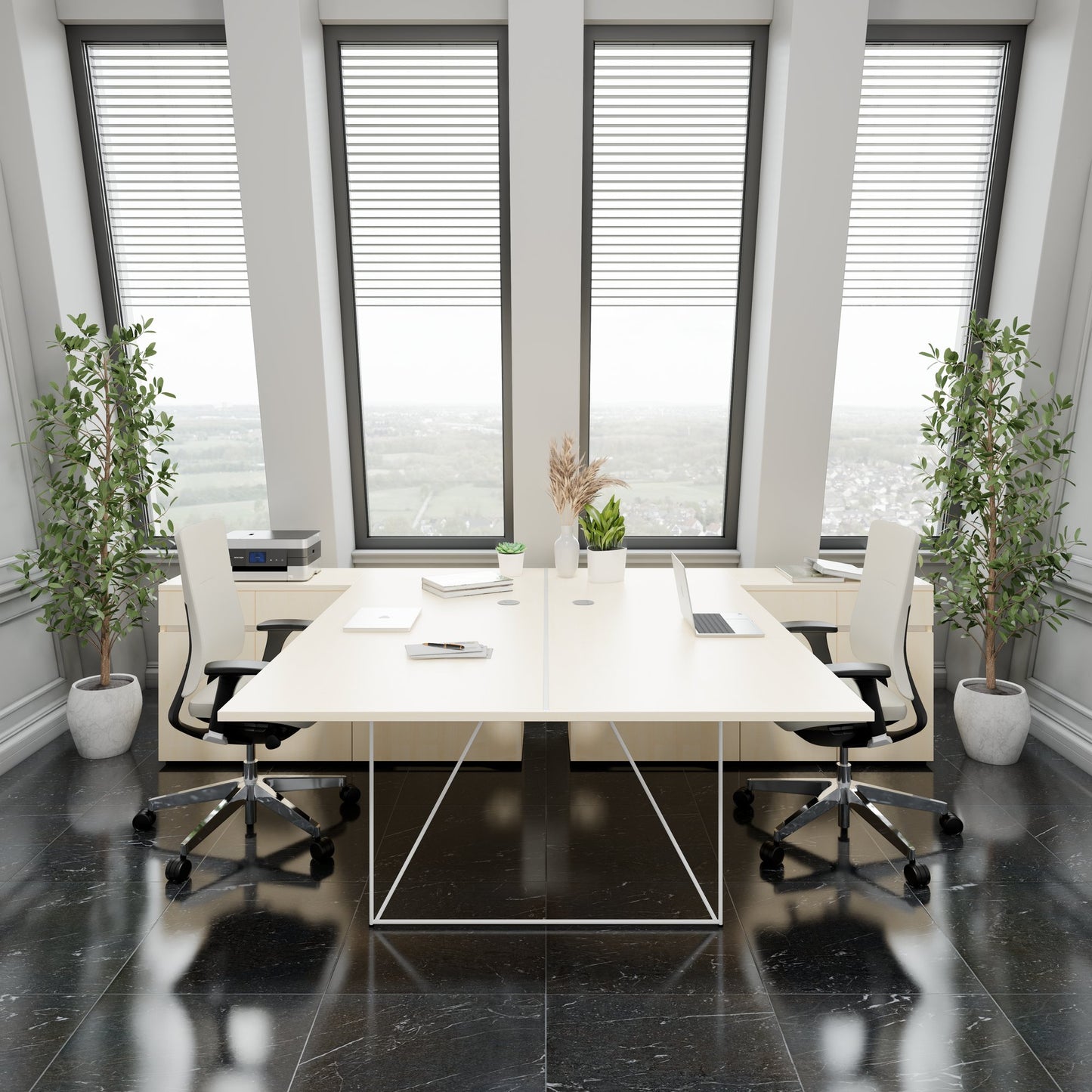 AIR DUO Bureau de l'équipe avec des buffet | 1600 - 2000 x 3200 mm, électrifié, érable