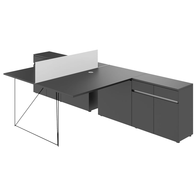 AIR DUO Desk del team con sideboard | 1600 - 2000 x 3200 mm, elettrificato, antracite