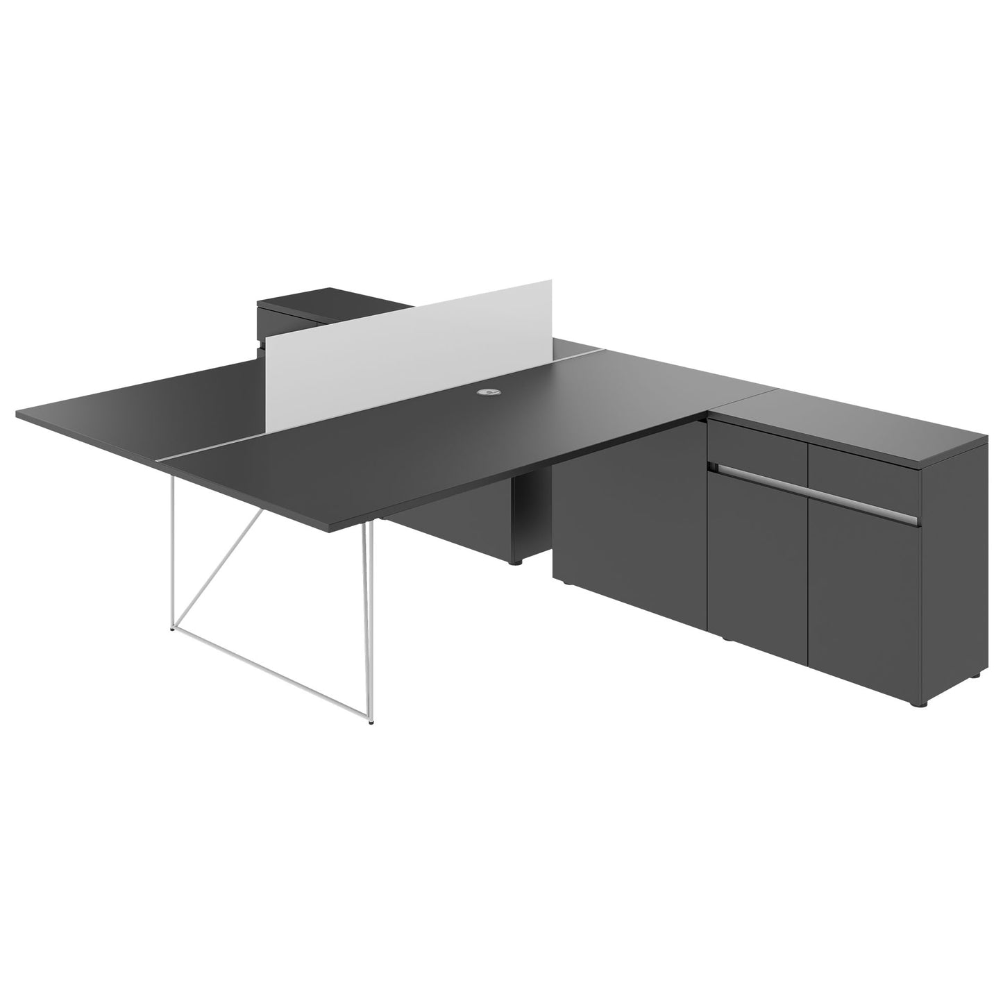 AIR DUO Team-Schreibtisch mit Sideboards | 1600 - 2000 x 3200 mm, elektrifiziert, Anthrazit