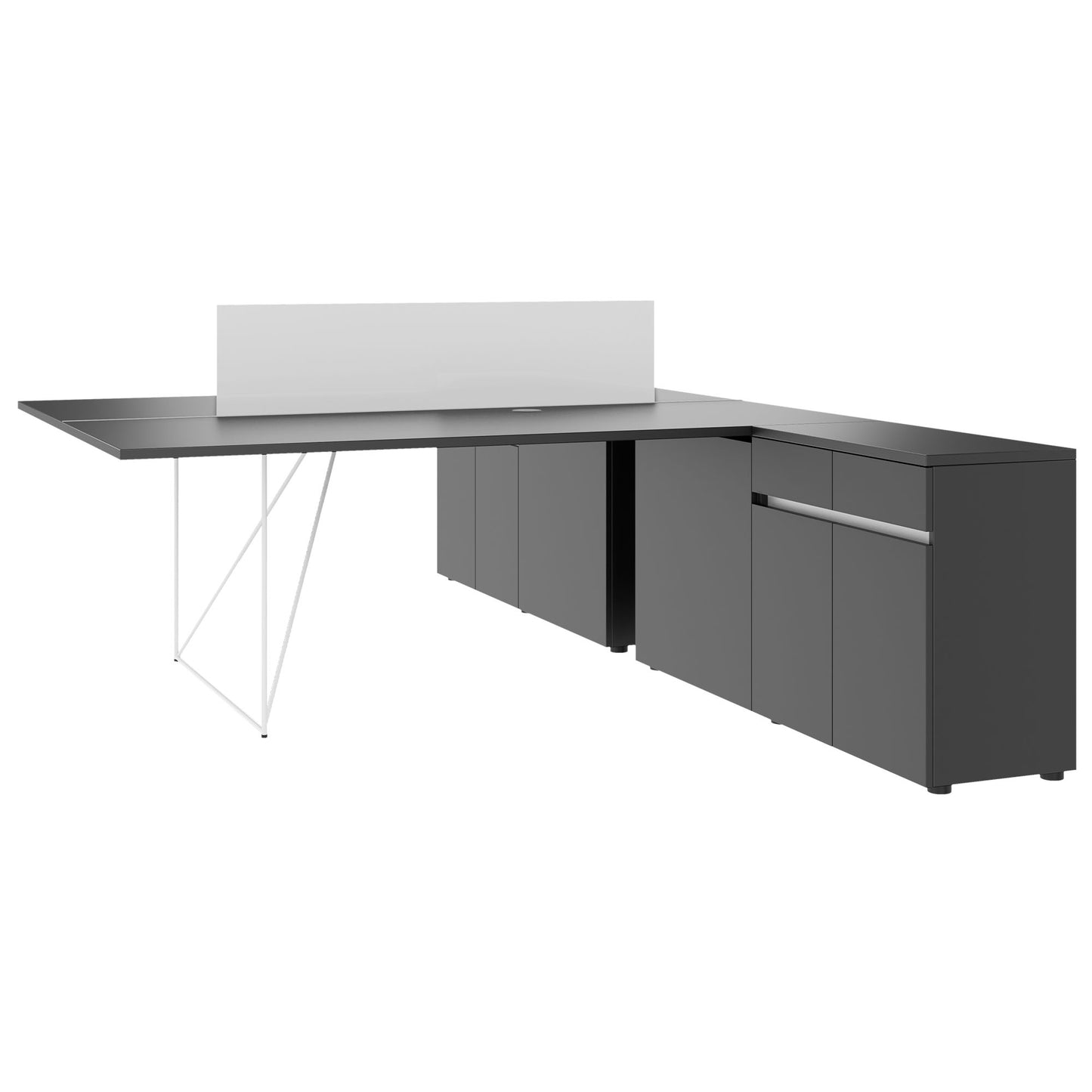 AIR DUO Team-Schreibtisch mit Sideboards | 1600 - 2000 x 3200 mm, elektrifiziert, Anthrazit