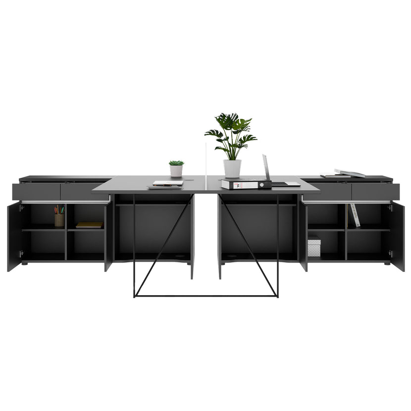 AIR DUO Desk del team con sideboard | 1600 - 2000 x 3200 mm, elettrificato, antracite