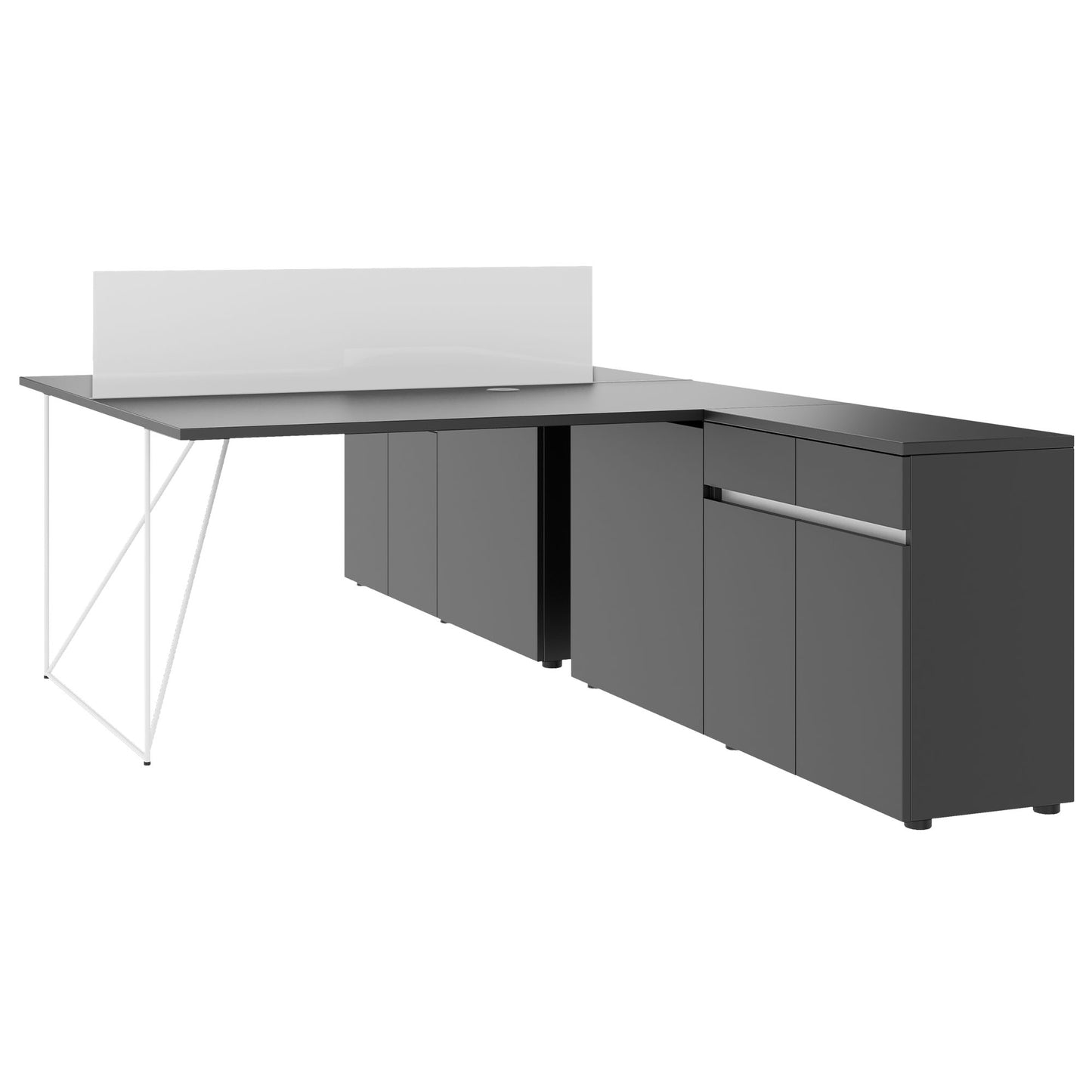 AIR DUO Desk del team con sideboard | 1600 - 2000 x 3200 mm, elettrificato, antracite