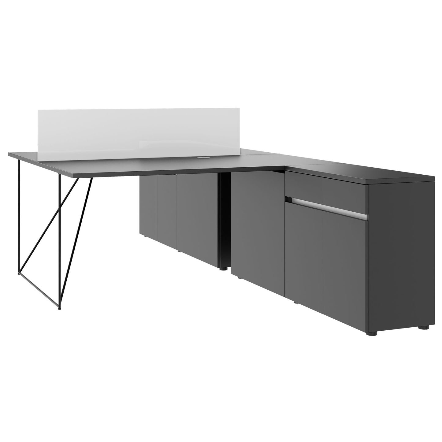 AIR DUO Team-Schreibtisch mit Sideboards | 1600 - 2000 x 3200 mm, elektrifiziert, Anthrazit