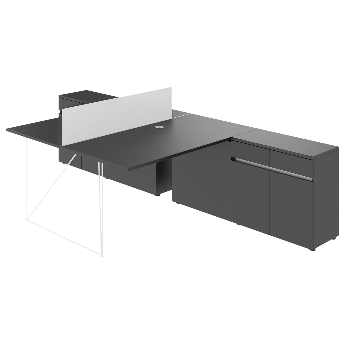 AIR DUO team desk with sideboards | 1600 - 2000 x 3200 mm, electrified, anthracite