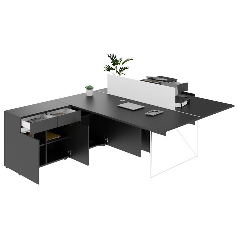 AIR DUO Desk del team con sideboard | 1600 - 2000 x 3200 mm, elettrificato, antracite