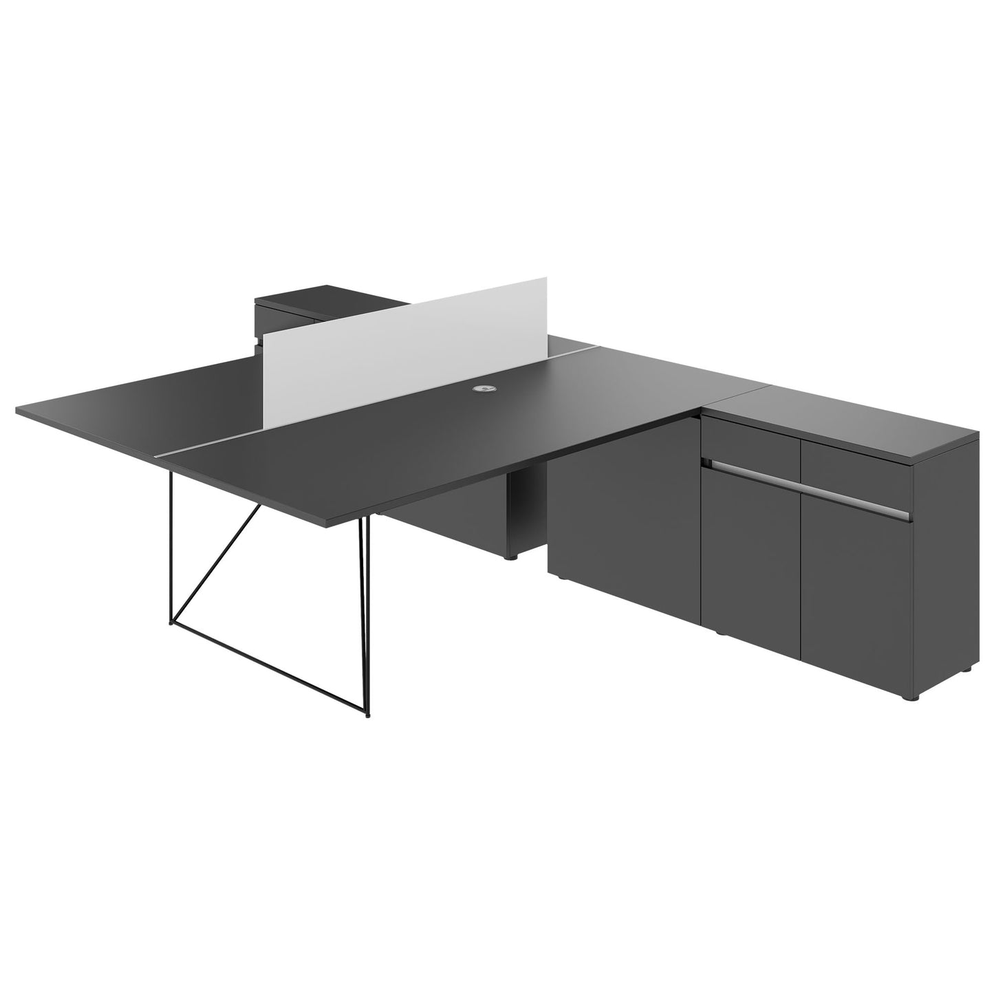 AIR DUO Desk del team con sideboard | 1600 - 2000 x 3200 mm, elettrificato, antracite