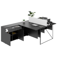 AIR DUO Team-Schreibtisch mit Sideboards | 1600 - 2000 x 3200 mm, elektrifiziert, Anthrazit