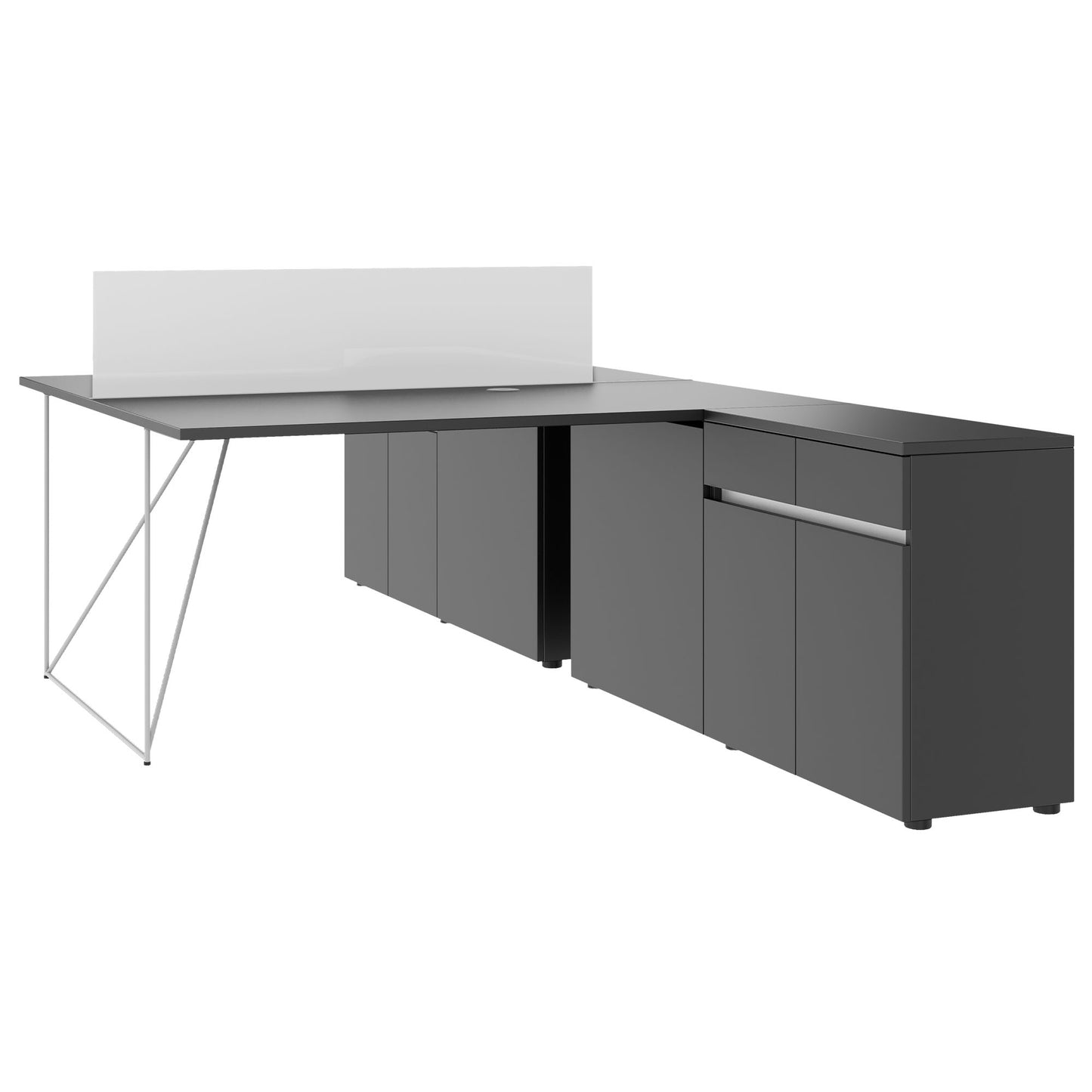 AIR DUO Desk del team con sideboard | 1600 - 2000 x 3200 mm, elettrificato, antracite