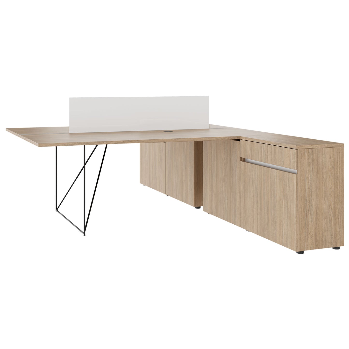 Bureau d'équipe AIR DUO avec buffets | 1600 - 2000 x 3200 mm, électrifié, chêne ambré