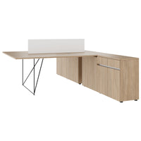 Bureau d'équipe AIR DUO avec buffets | 1600 - 2000 x 3200 mm, électrifié, chêne ambré