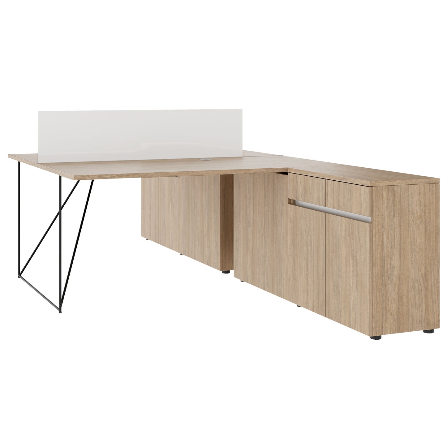 AIR DUO Desk del team con sideboard | 1600 - 2000 x 3200 mm, quercia elettrificata, ambra