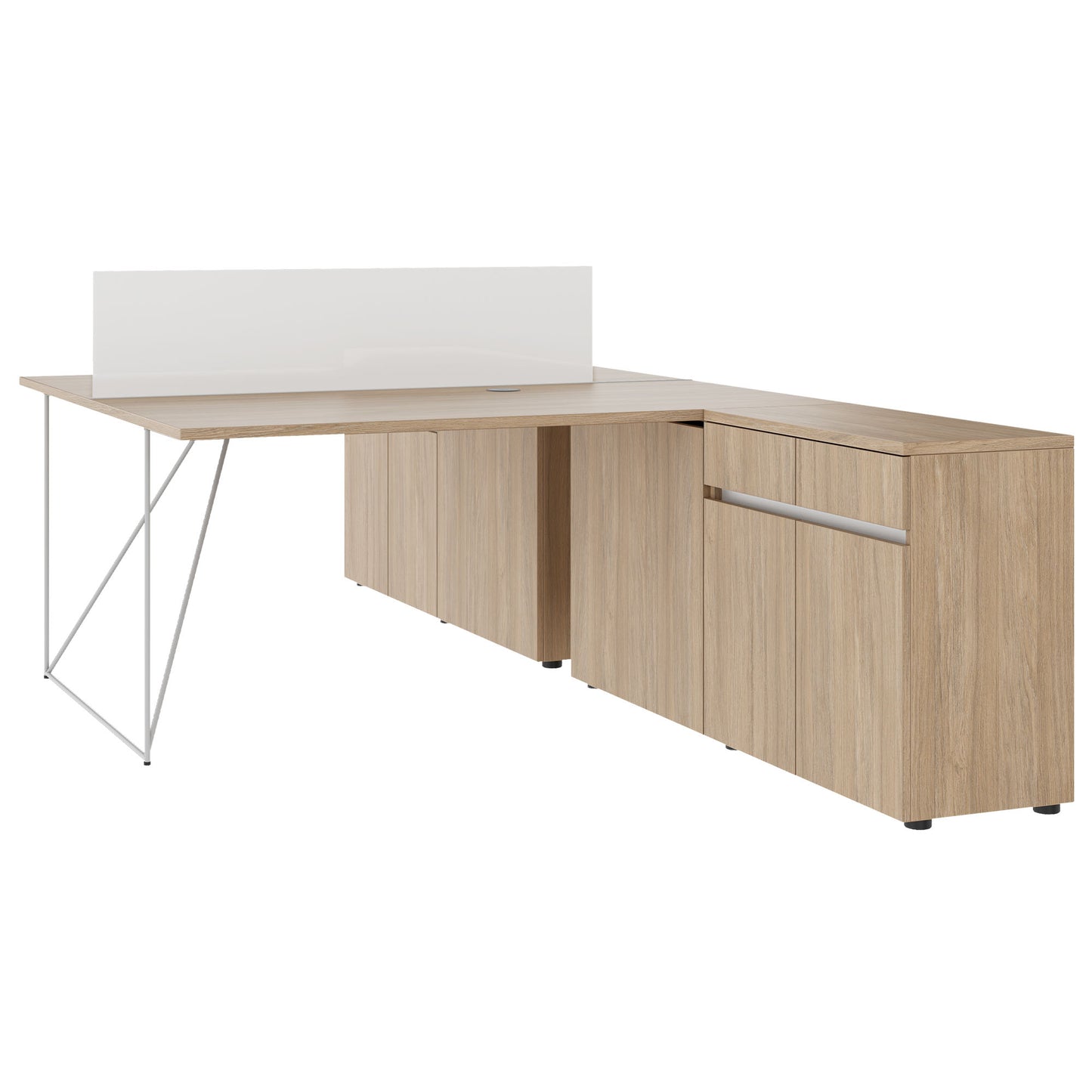 Bureau d'équipe AIR DUO avec buffets | 1600 - 2000 x 3200 mm, électrifié, chêne ambré