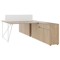 Bureau d'équipe AIR DUO avec buffets | 1600 - 2000 x 3200 mm, électrifié, chêne ambré