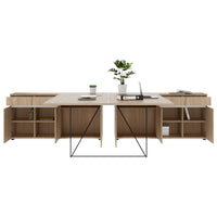 Bureau d'équipe AIR DUO avec buffets | 1600 - 2000 x 3200 mm, électrifié, chêne ambré