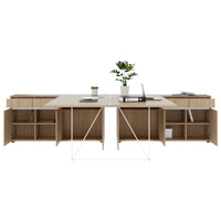 Bureau d'équipe AIR DUO avec buffets | 1600 - 2000 x 3200 mm, électrifié, chêne ambré