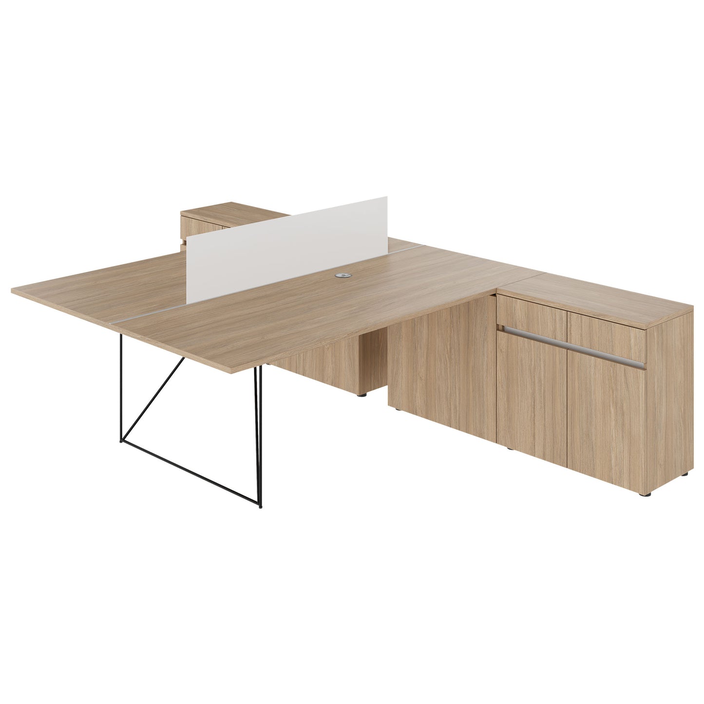 Bureau d'équipe AIR DUO avec buffets | 1600 - 2000 x 3200 mm, électrifié, chêne ambré