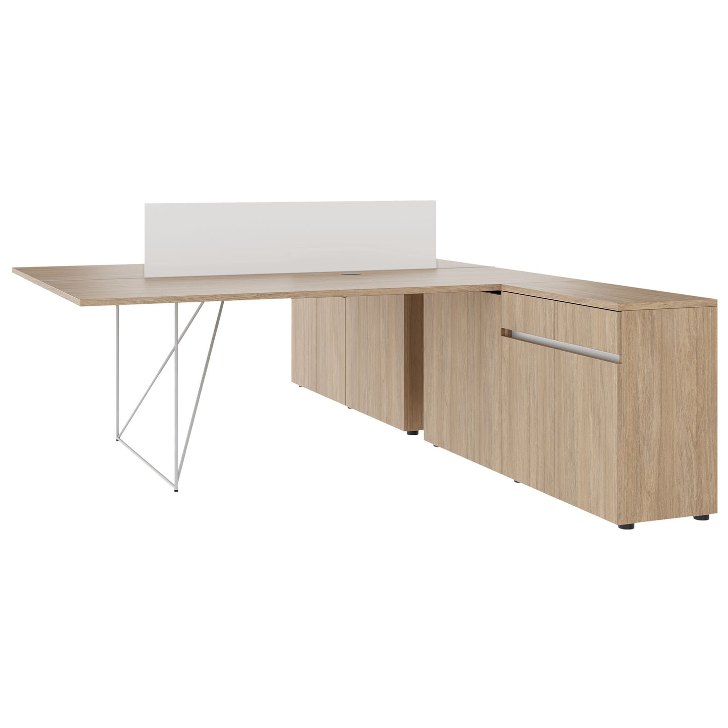 AIR DUO Desk del team con sideboard | 1600 - 2000 x 3200 mm, quercia elettrificata, ambra