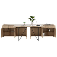 Bureau d'équipe AIR DUO avec buffets | 1600 - 2000 x 3200 mm, électrifié, chêne ambré