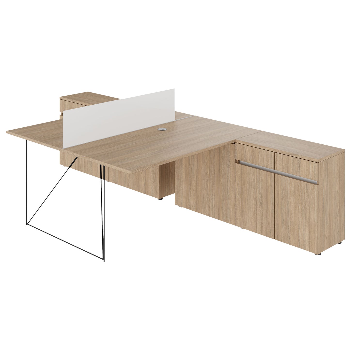 AIR DUO Desk del team con sideboard | 1600 - 2000 x 3200 mm, quercia elettrificata, ambra