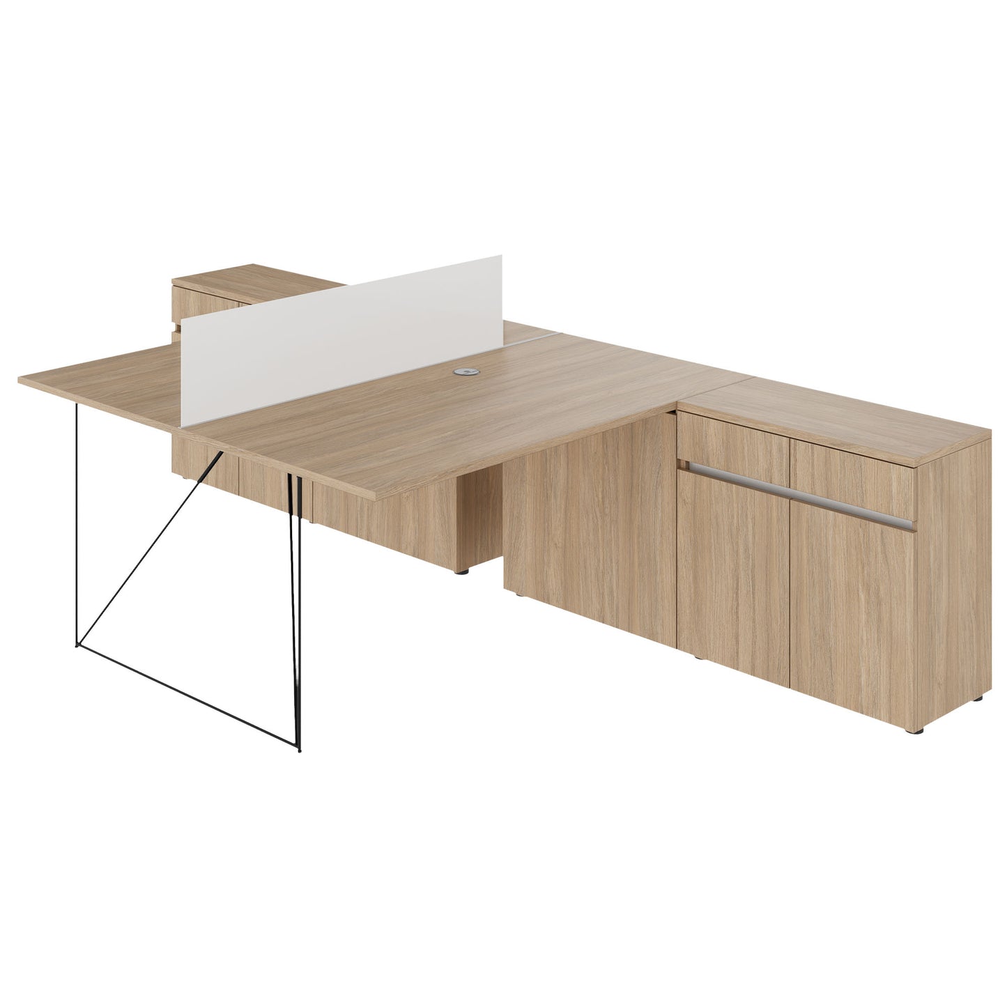 Bureau d'équipe AIR DUO avec buffets | 1600 - 2000 x 3200 mm, électrifié, chêne ambré