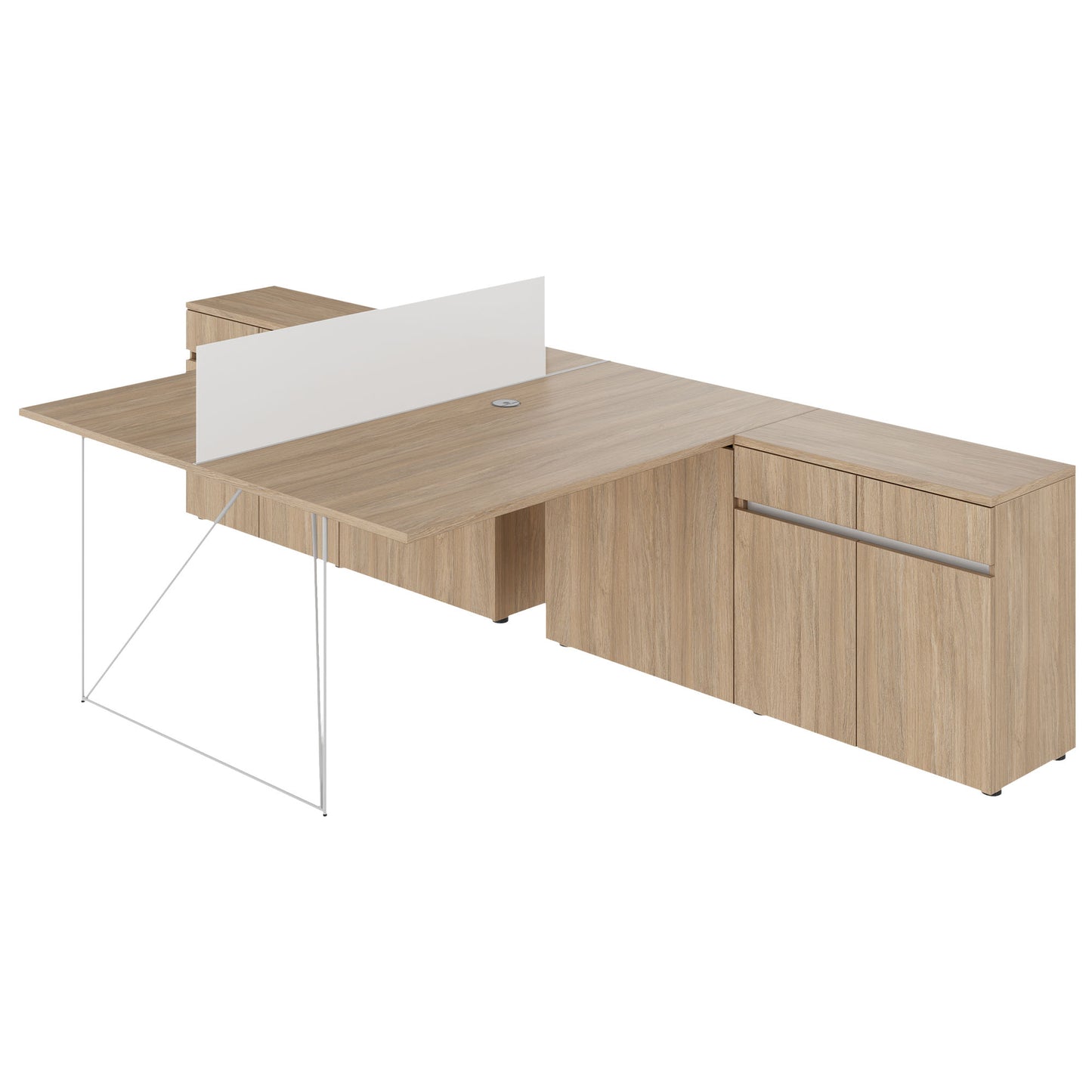 AIR DUO Desk del team con sideboard | 1600 - 2000 x 3200 mm, quercia elettrificata, ambra