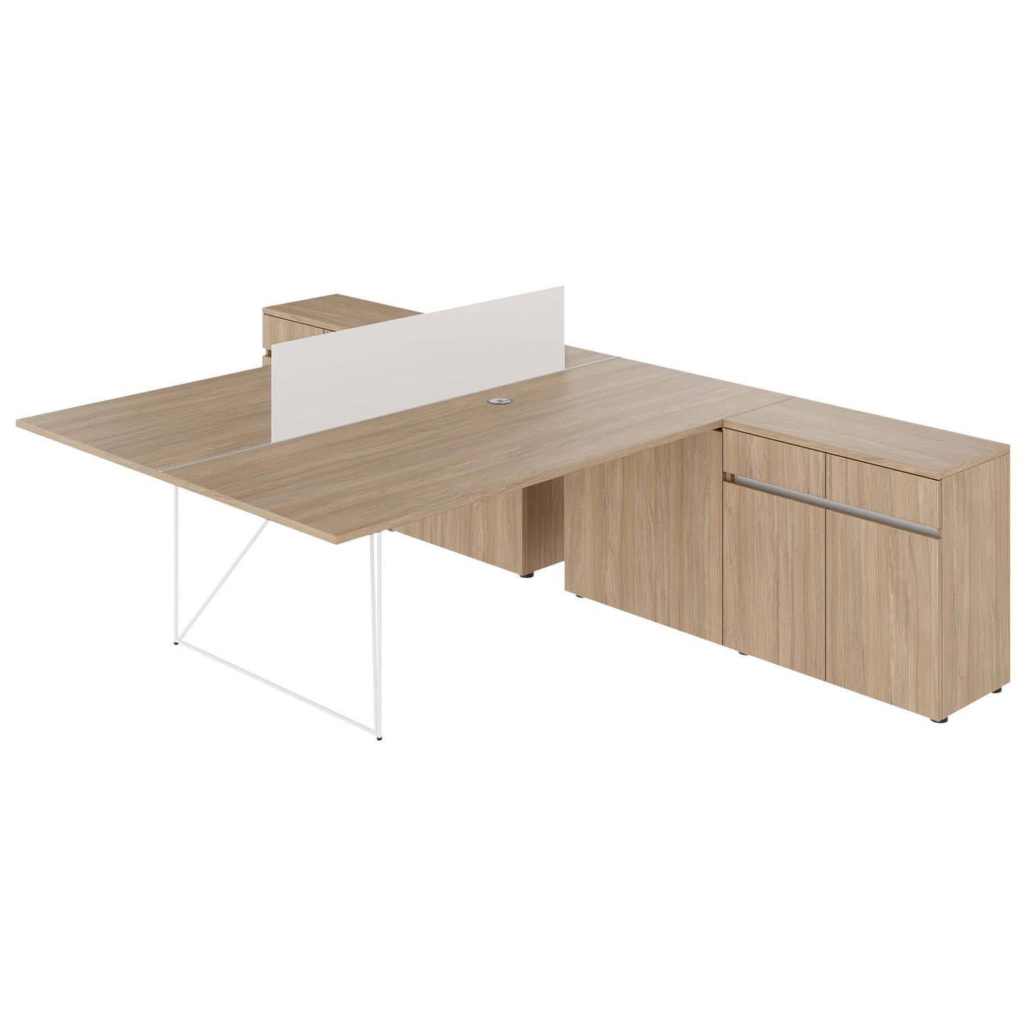 AIR DUO Desk del team con sideboard | 1600 - 2000 x 3200 mm, quercia elettrificata, ambra
