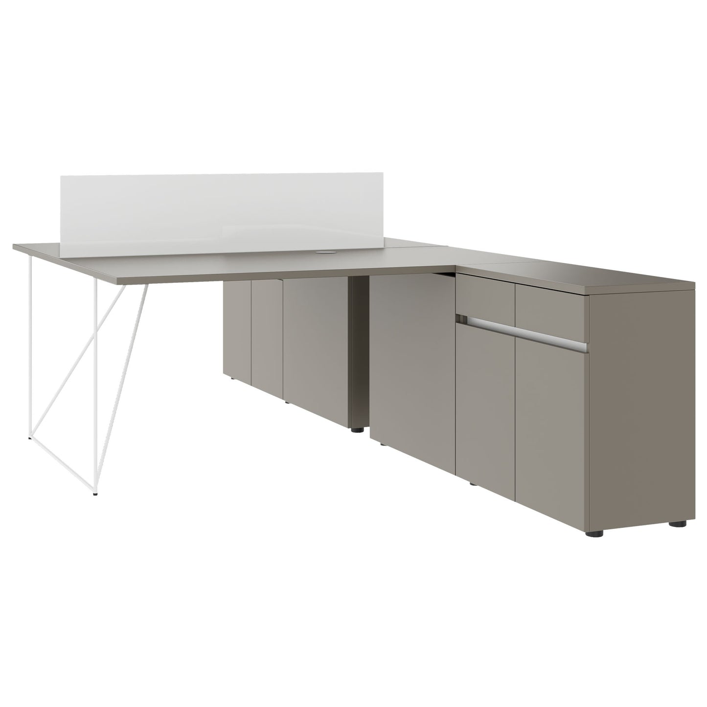 AIR DUO Desk del team con sideboard | 1600 - 2000 x 3200 mm, grigio elettrificato, cubanite