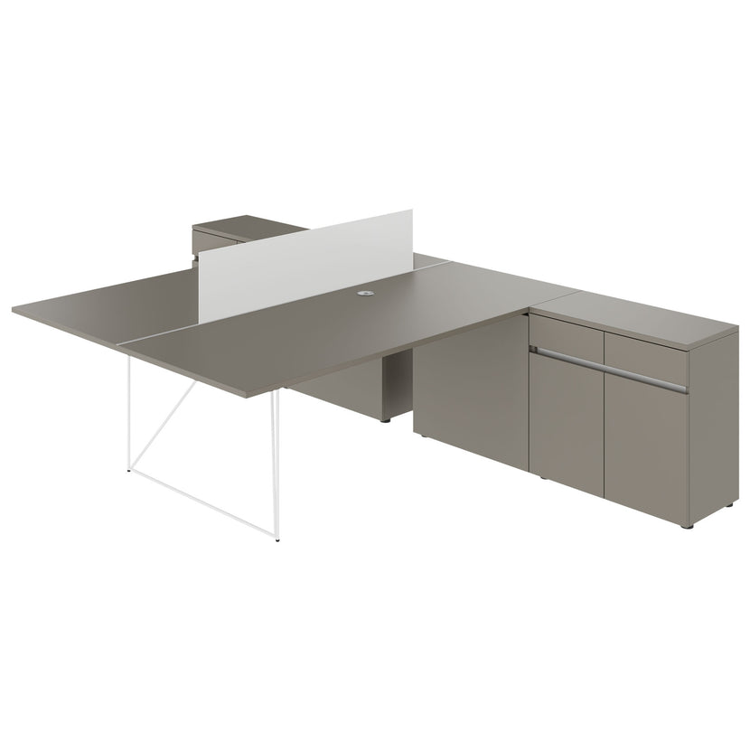 AIR DUO Desk del team con sideboard | 1600 - 2000 x 3200 mm, grigio elettrificato, cubanite