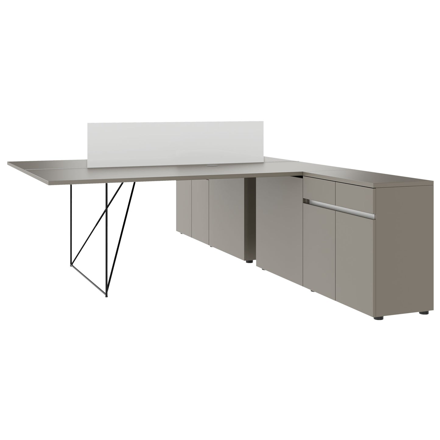 AIR DUO Desk del team con sideboard | 1600 - 2000 x 3200 mm, grigio elettrificato, cubanite