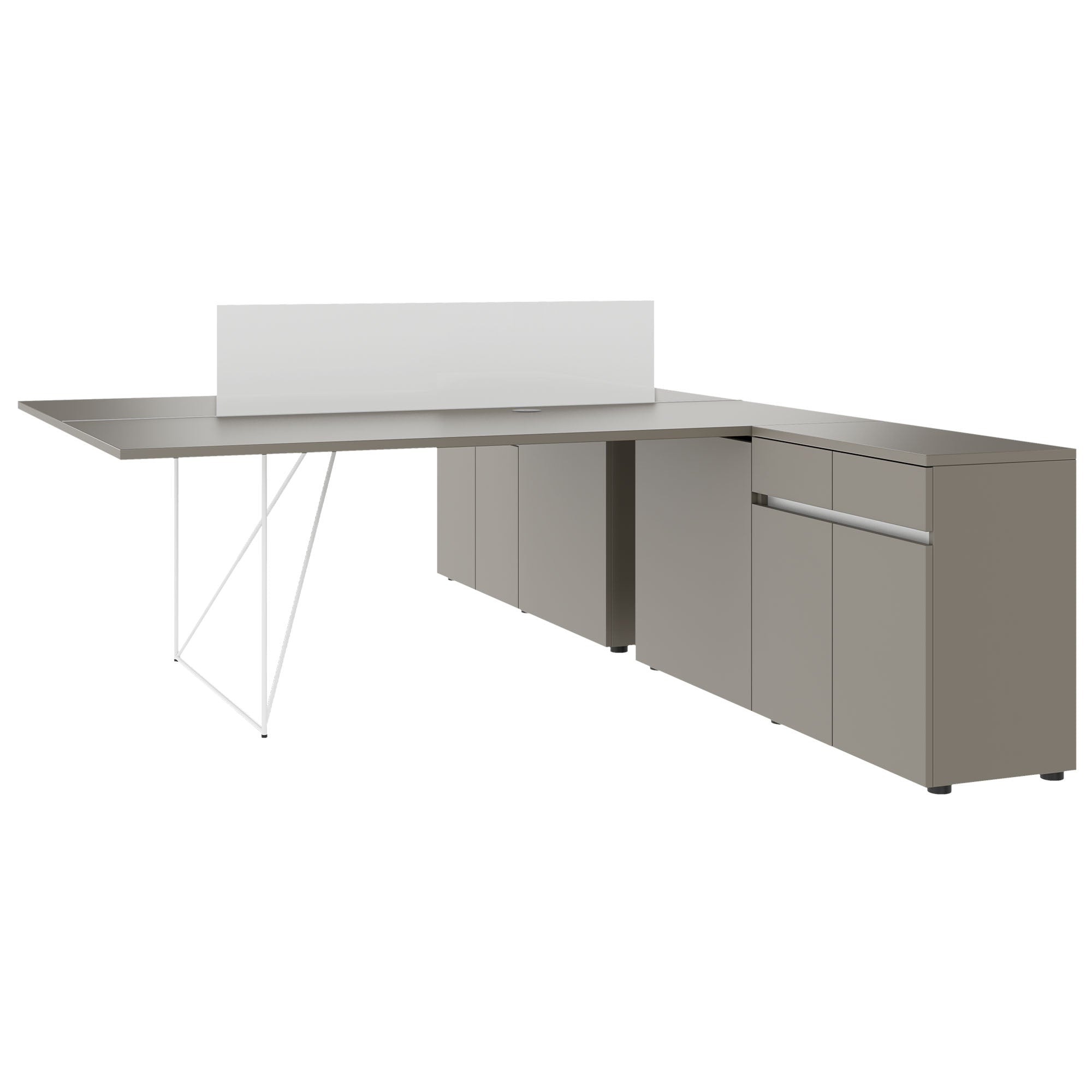AIR DUO Desk del team con sideboard | 1600 - 2000 x 3200 mm, grigio elettrificato, cubanite