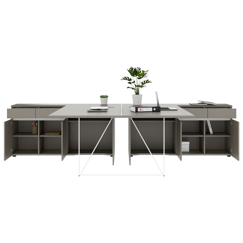 AIR DUO Desk del team con sideboard | 1600 - 2000 x 3200 mm, grigio elettrificato, cubanite