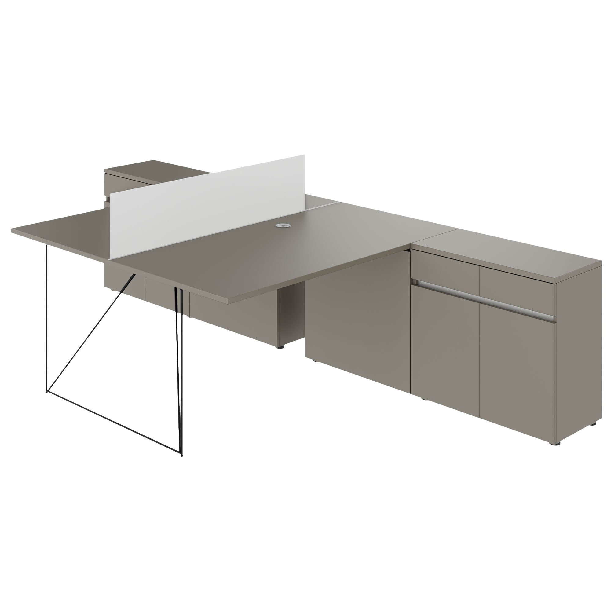 AIR DUO Desk del team con sideboard | 1600 - 2000 x 3200 mm, grigio elettrificato, cubanite