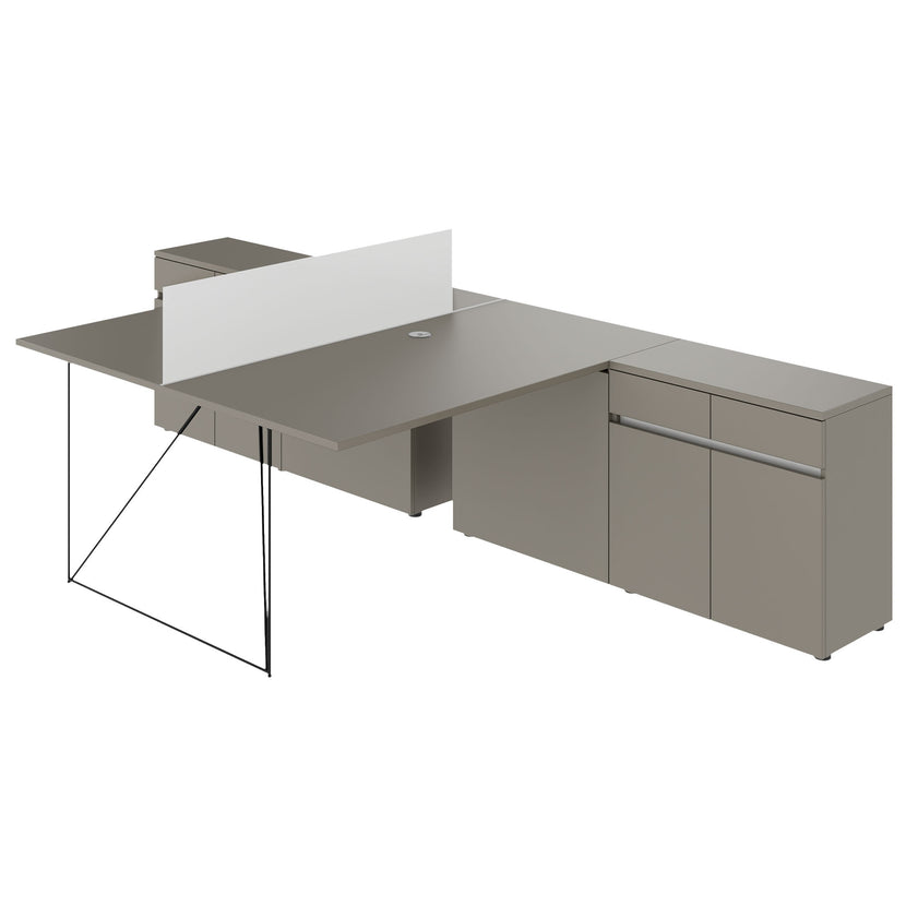 AIR DUO Desk del team con sideboard | 1600 - 2000 x 3200 mm, grigio elettrificato, cubanite