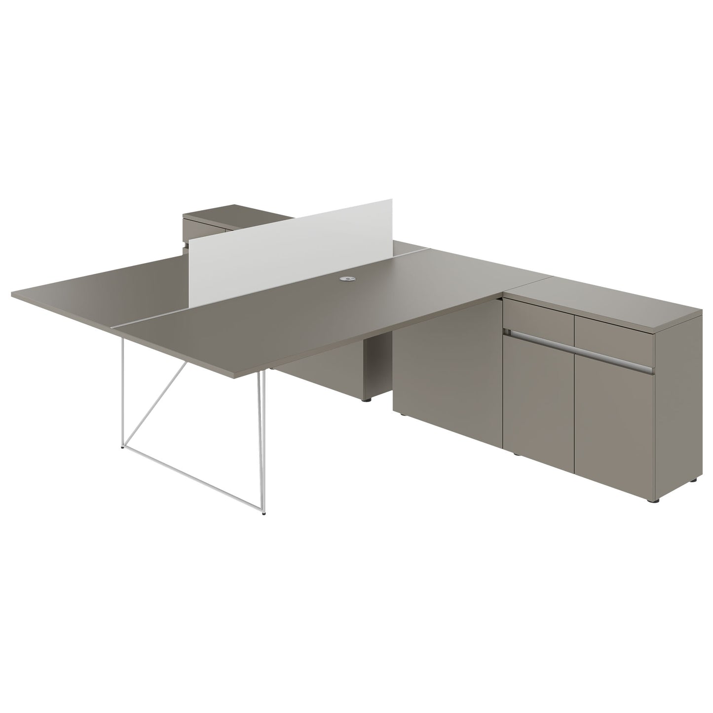 AIR DUO Desk del team con sideboard | 1600 - 2000 x 3200 mm, grigio elettrificato, cubanite