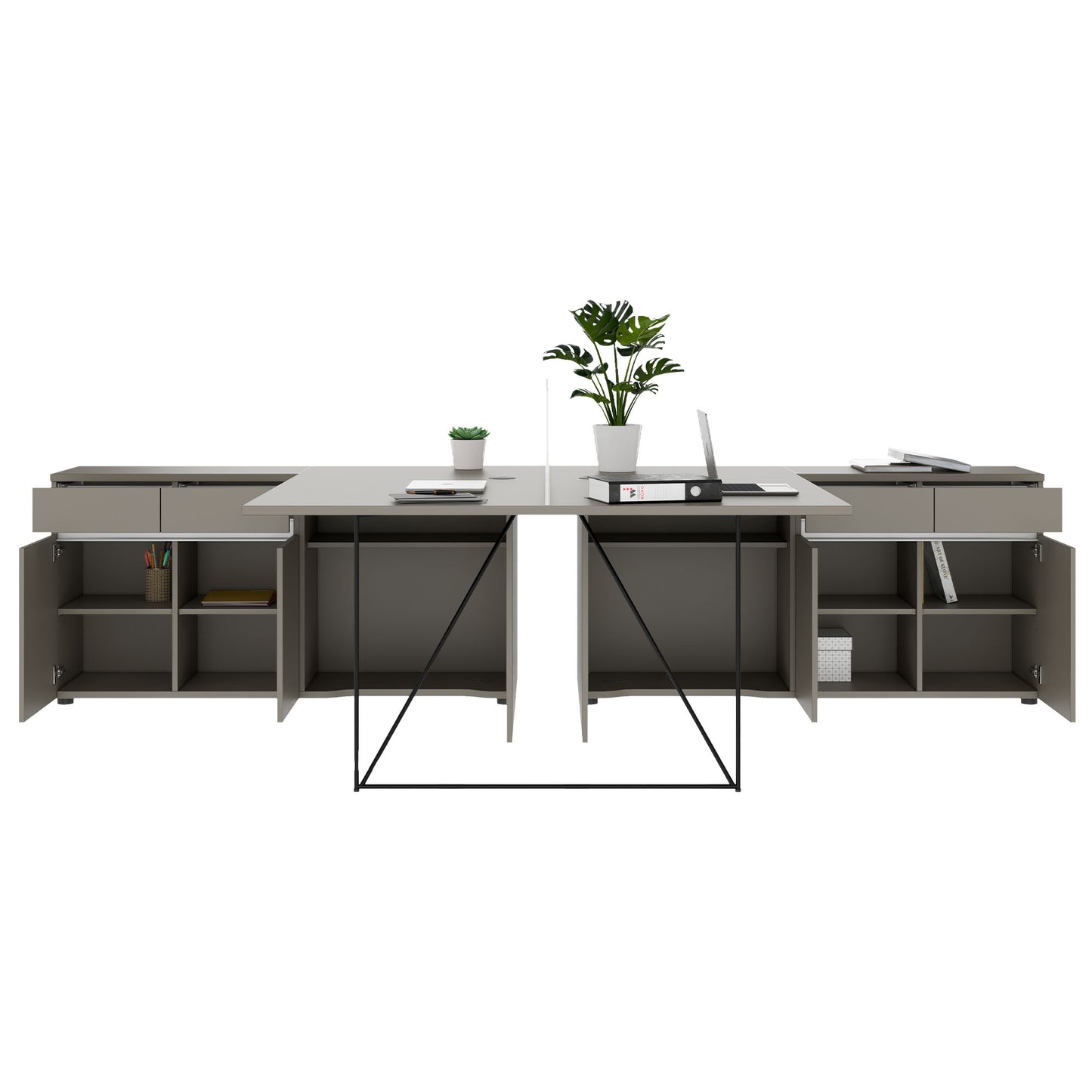 AIR DUO team desk with sideboards | 1600 - 2000 x 3200 mm, electrified, Cubanite gray