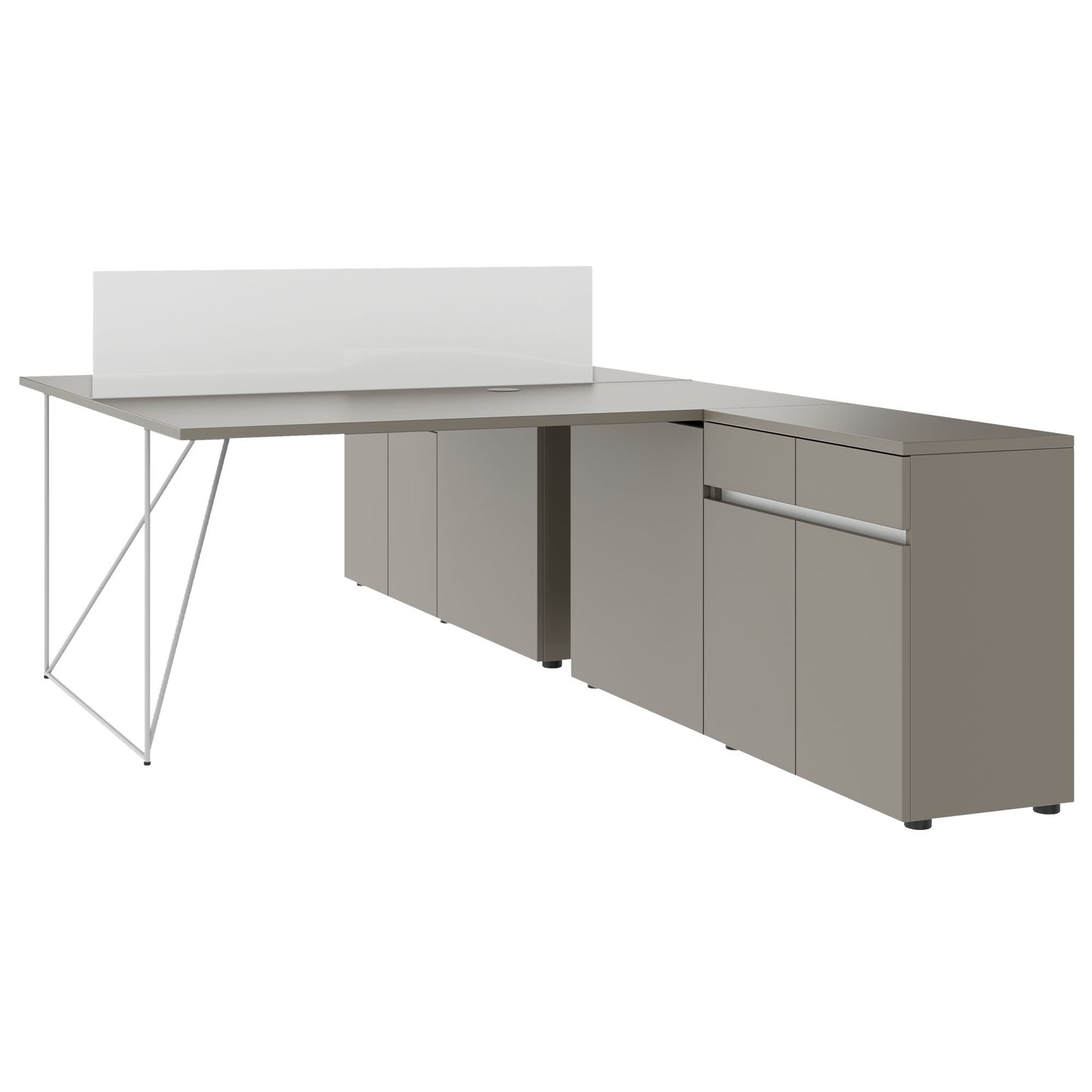AIR DUO Desk del team con sideboard | 1600 - 2000 x 3200 mm, grigio elettrificato, cubanite