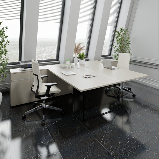 AIR DUO team desk with sideboards | 1600 - 2000 x 3200 mm, electrified, Cubanite gray