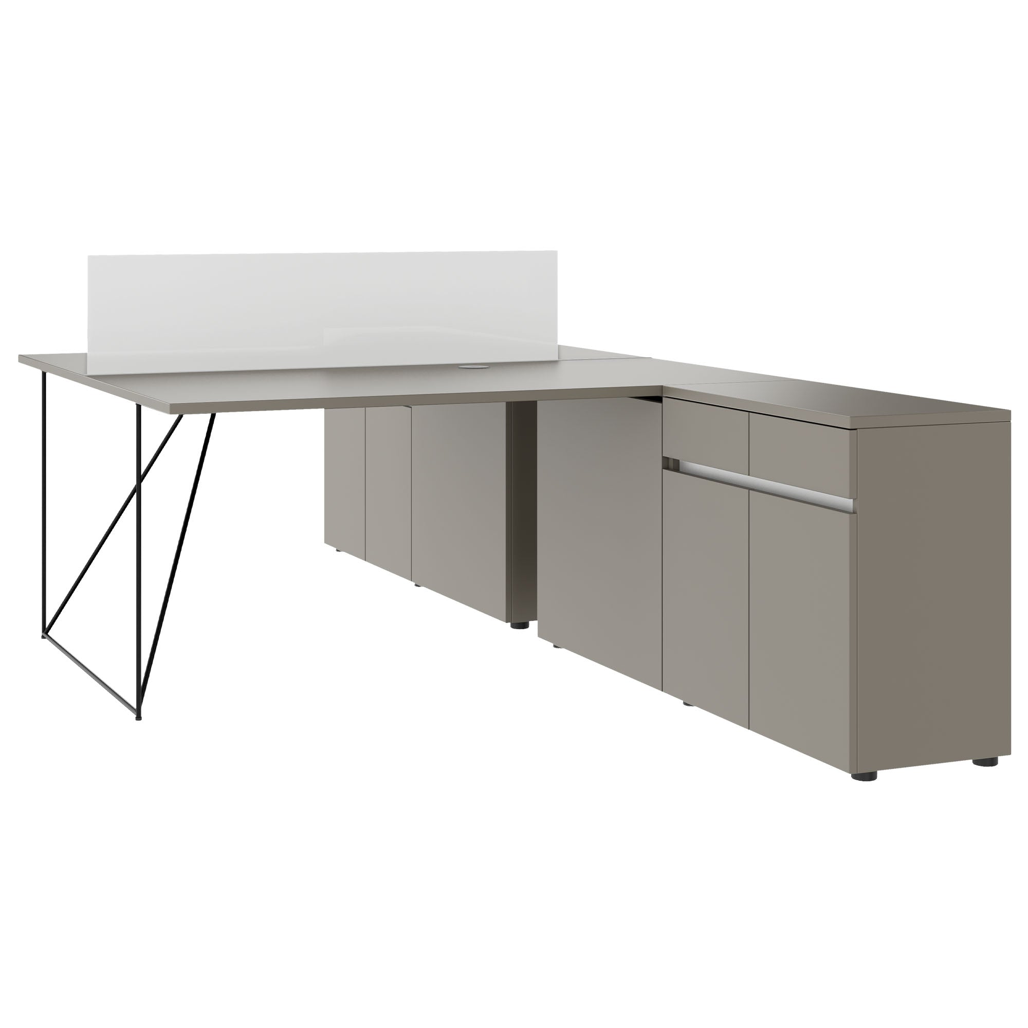 AIR DUO Desk del team con sideboard | 1600 - 2000 x 3200 mm, grigio elettrificato, cubanite