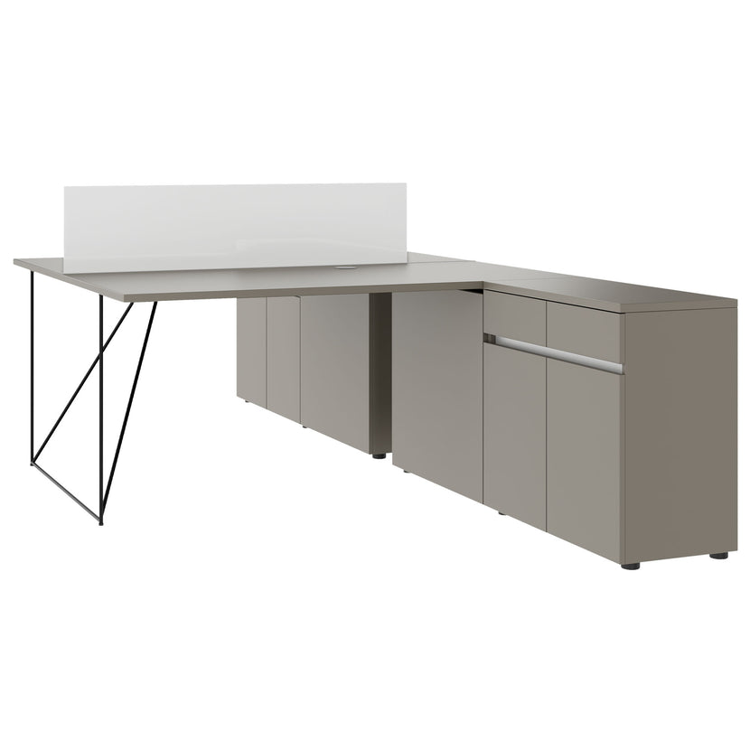 AIR DUO Desk del team con sideboard | 1600 - 2000 x 3200 mm, grigio elettrificato, cubanite