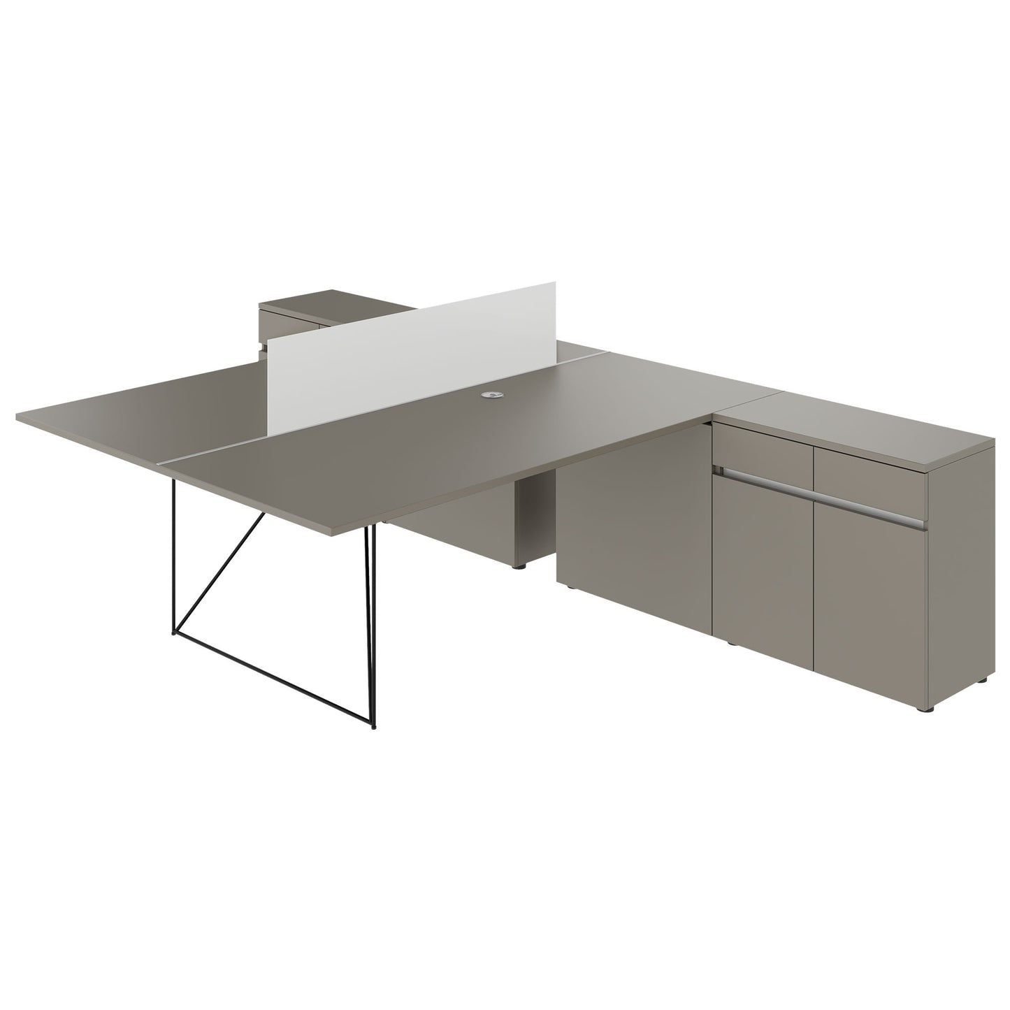 AIR DUO Desk del team con sideboard | 1600 - 2000 x 3200 mm, grigio elettrificato, cubanite
