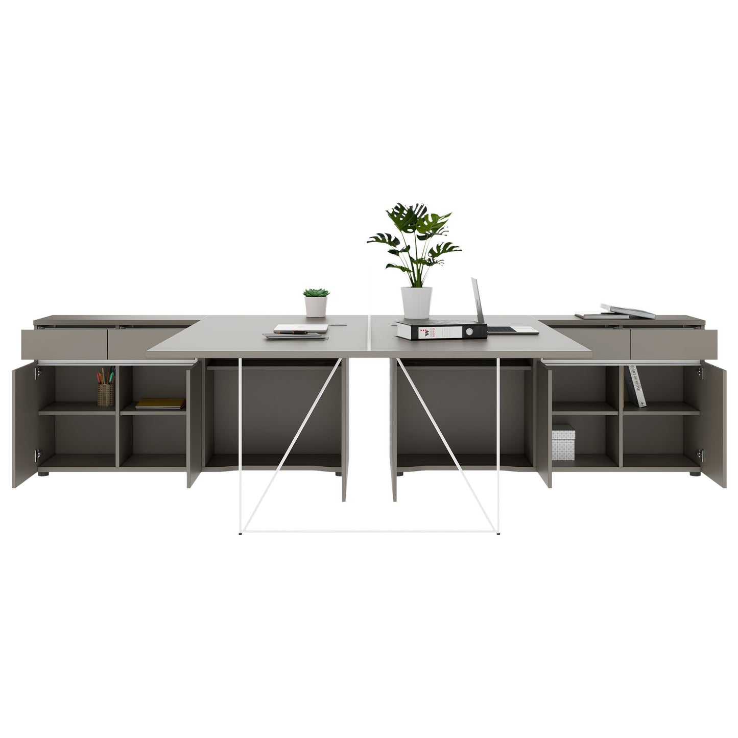 AIR DUO team desk with sideboards | 1600 - 2000 x 3200 mm, electrified, Cubanite gray