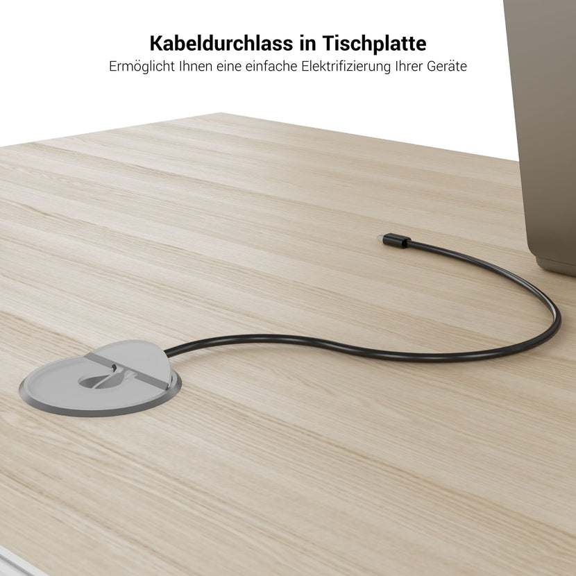 AIR DUO Desk del team con sideboard | 1600 - 2000 x 3200 mm, elettrificato, grigio di quercia nordica
