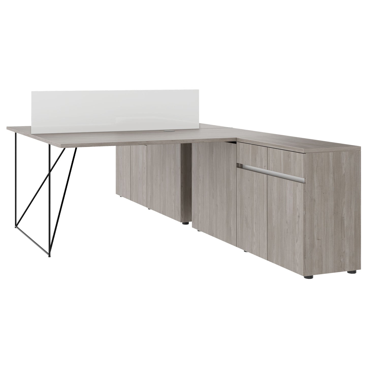 AIR DUO team desk with sideboards | 1600 - 2000 x 3200 mm, electrified, gray northern oak