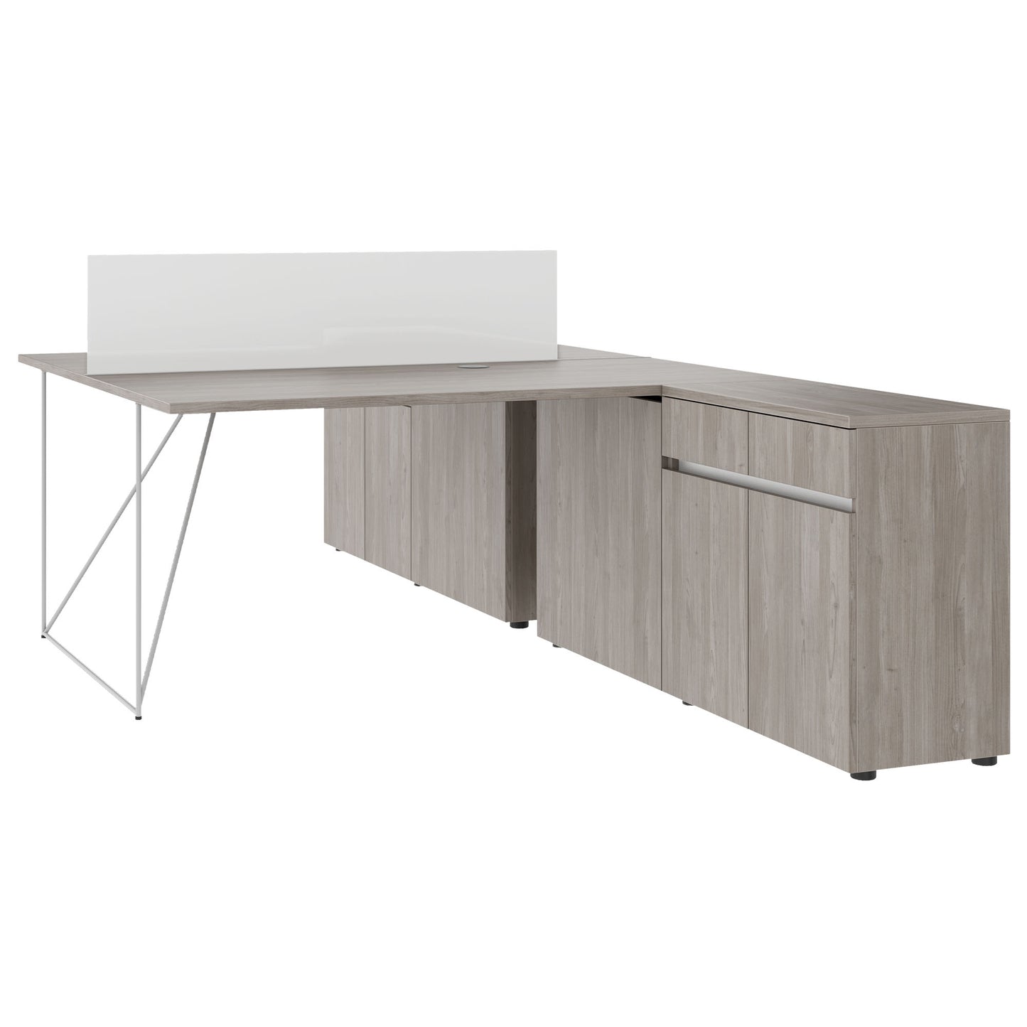 AIR DUO Desk del team con sideboard | 1600 - 2000 x 3200 mm, elettrificato, grigio di quercia nordica
