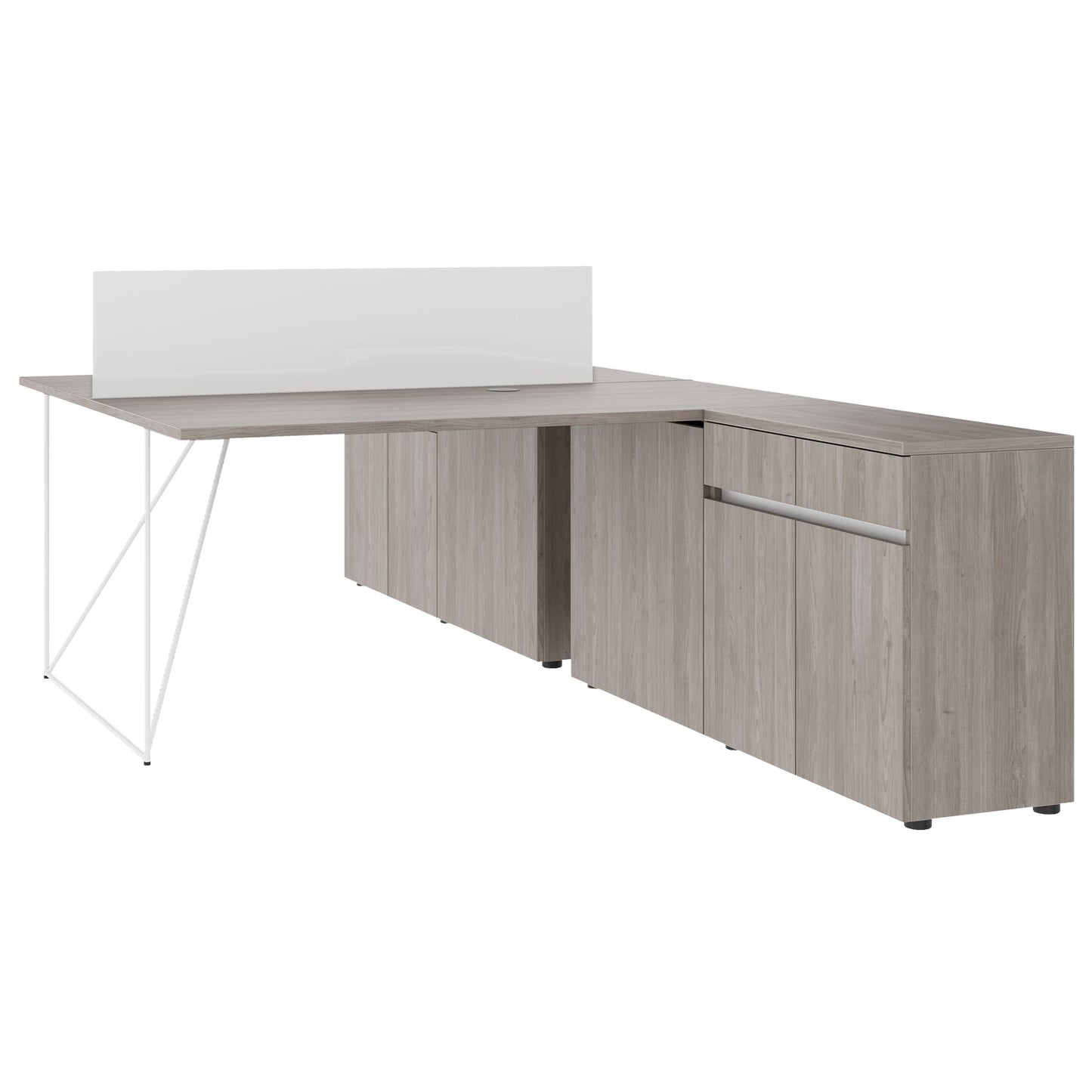 AIR DUO team desk with sideboards | 1600 - 2000 x 3200 mm, electrified, gray northern oak