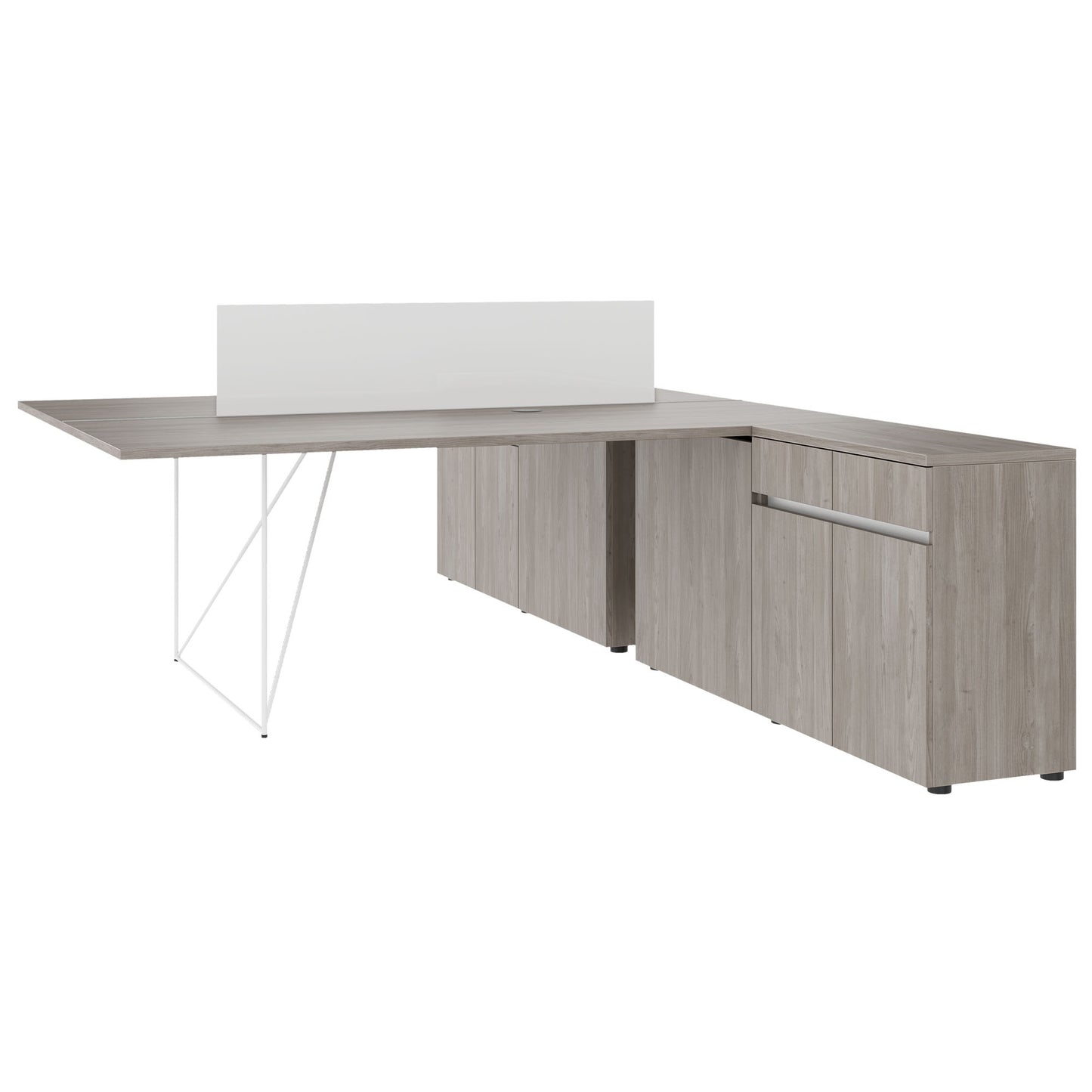 AIR DUO team desk with sideboards | 1600 - 2000 x 3200 mm, electrified, gray northern oak