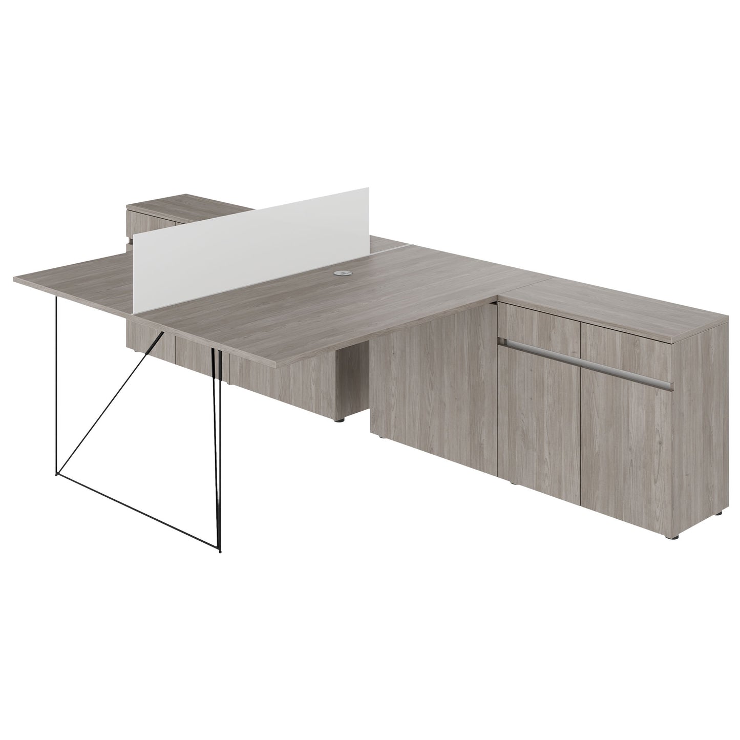 AIR DUO Desk del team con sideboard | 1600 - 2000 x 3200 mm, elettrificato, grigio di quercia nordica