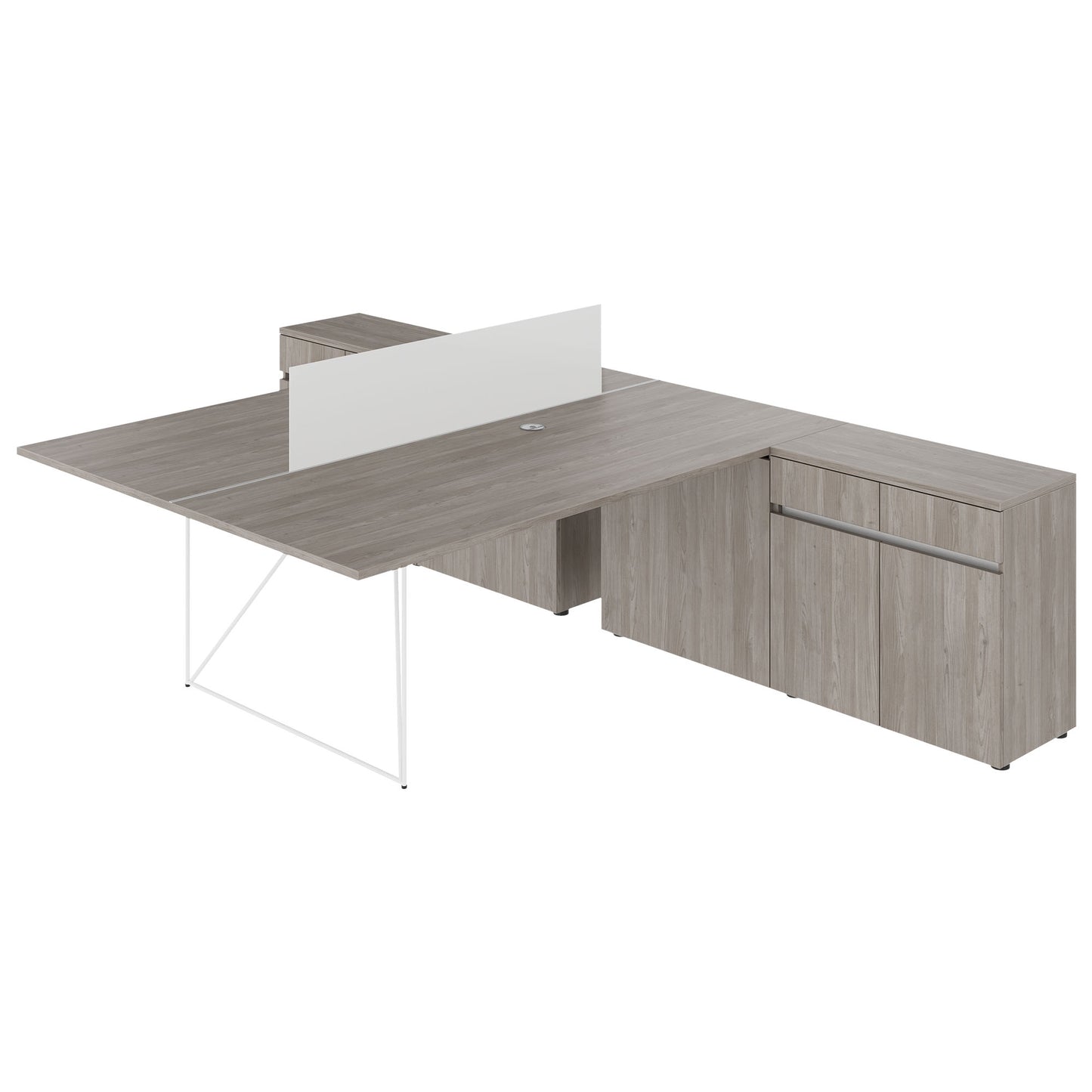 AIR DUO team desk with sideboards | 1600 - 2000 x 3200 mm, electrified, gray northern oak