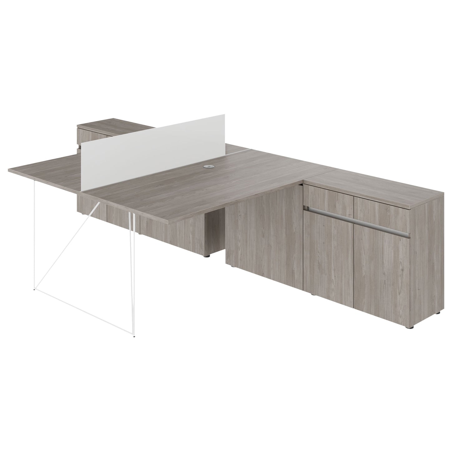AIR DUO Desk del team con sideboard | 1600 - 2000 x 3200 mm, elettrificato, grigio di quercia nordica