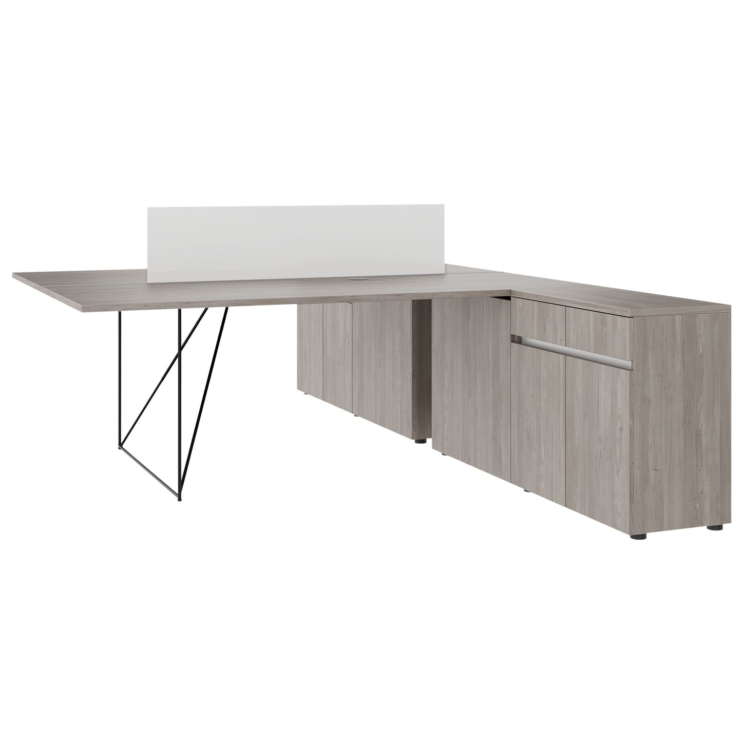 AIR DUO Desk del team con sideboard | 1600 - 2000 x 3200 mm, elettrificato, grigio di quercia nordica